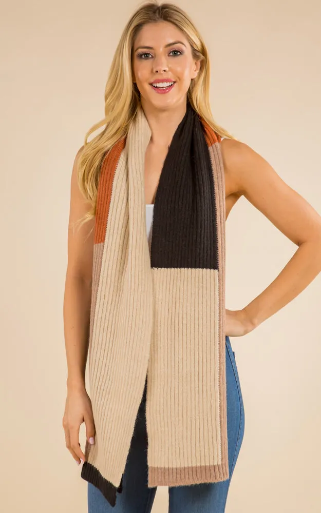 GAO4215 Cable Knit Color Block Oblong Scarf