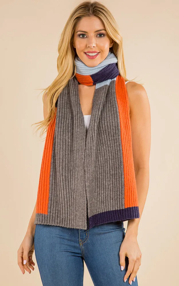 GAO4215 Cable Knit Color Block Oblong Scarf
