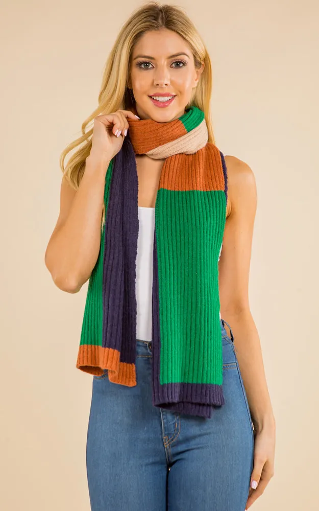 GAO4215 Cable Knit Color Block Oblong Scarf