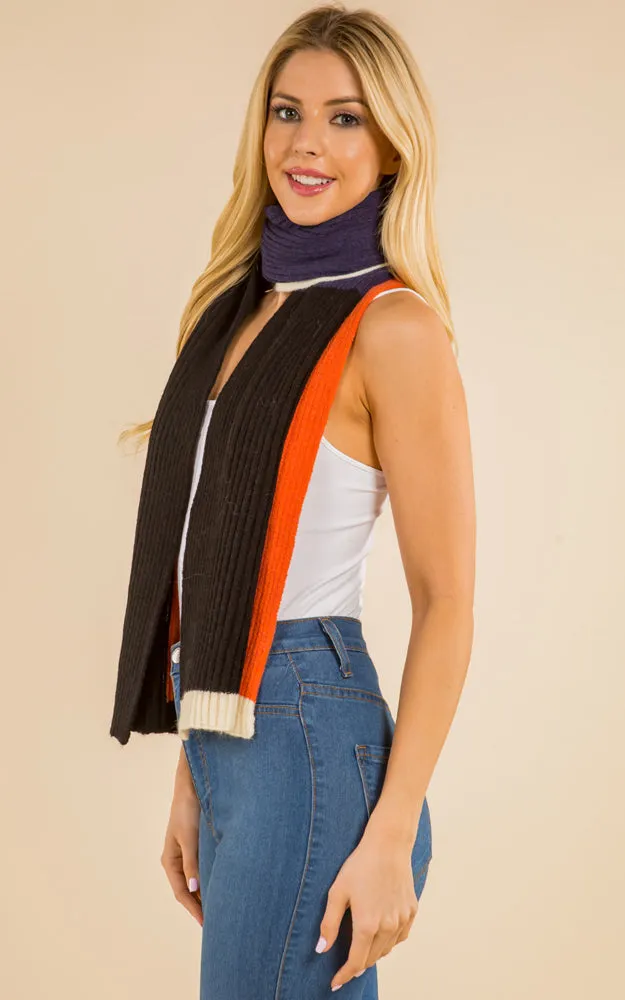 GAO4215 Cable Knit Color Block Oblong Scarf