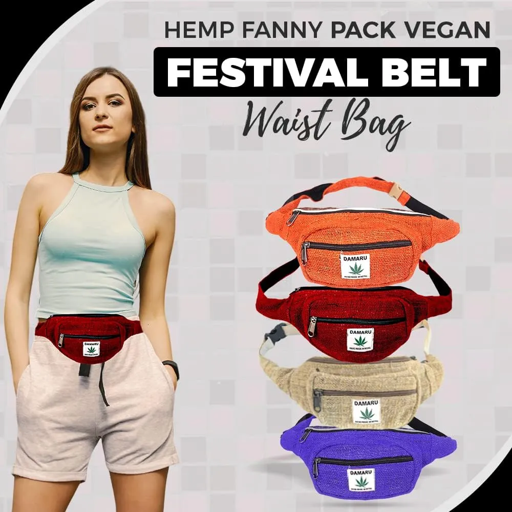 Hemp Fanny Pack Vegan Festival Belt Waist Bag Handmade Hip Bags Runners Belt for Hiking Fitness Adjustable Running Pouch for All Kinds of Phones Eco-Friendly for All Purpose (Natural White)