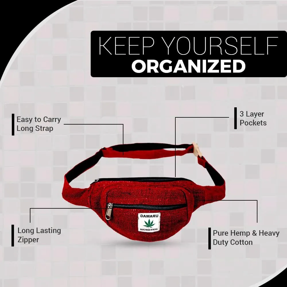 Hemp Fanny Pack Vegan Festival Belt Waist Bag Handmade Hip Bags Runners Belt for Hiking Fitness Adjustable Running Pouch for All Kinds of Phones Eco-Friendly for All Purpose (Natural White)