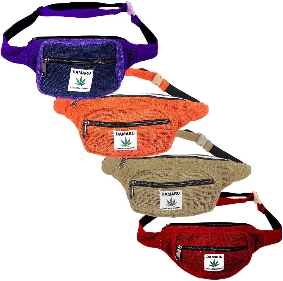 Hemp Fanny Pack Vegan Festival Belt Waist Bag Handmade Hip Bags Runners Belt for Hiking Fitness Adjustable Running Pouch for All Kinds of Phones Eco-Friendly for All Purpose (Natural White)