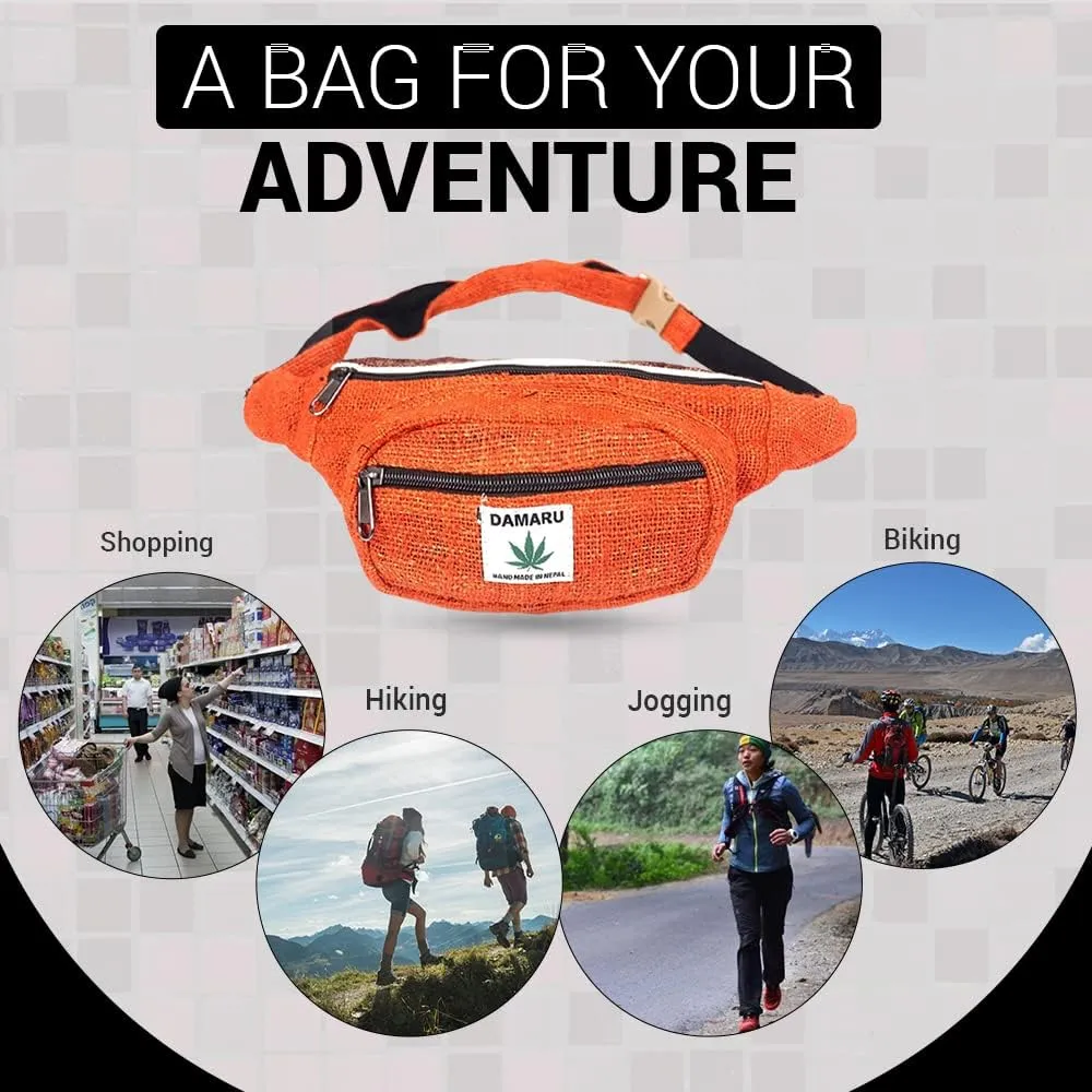 Hemp Fanny Pack Vegan Festival Belt Waist Bag Handmade Hip Bags Runners Belt for Hiking Fitness Adjustable Running Pouch for All Kinds of Phones Eco-Friendly for All Purpose (Natural White)
