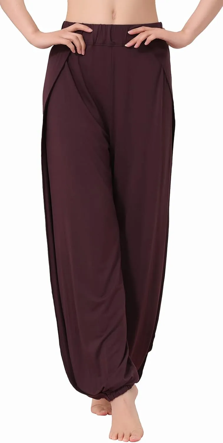 Hoerev Women's Soft Slit Leg Pants Harem Dance Yoga Pilates Pants