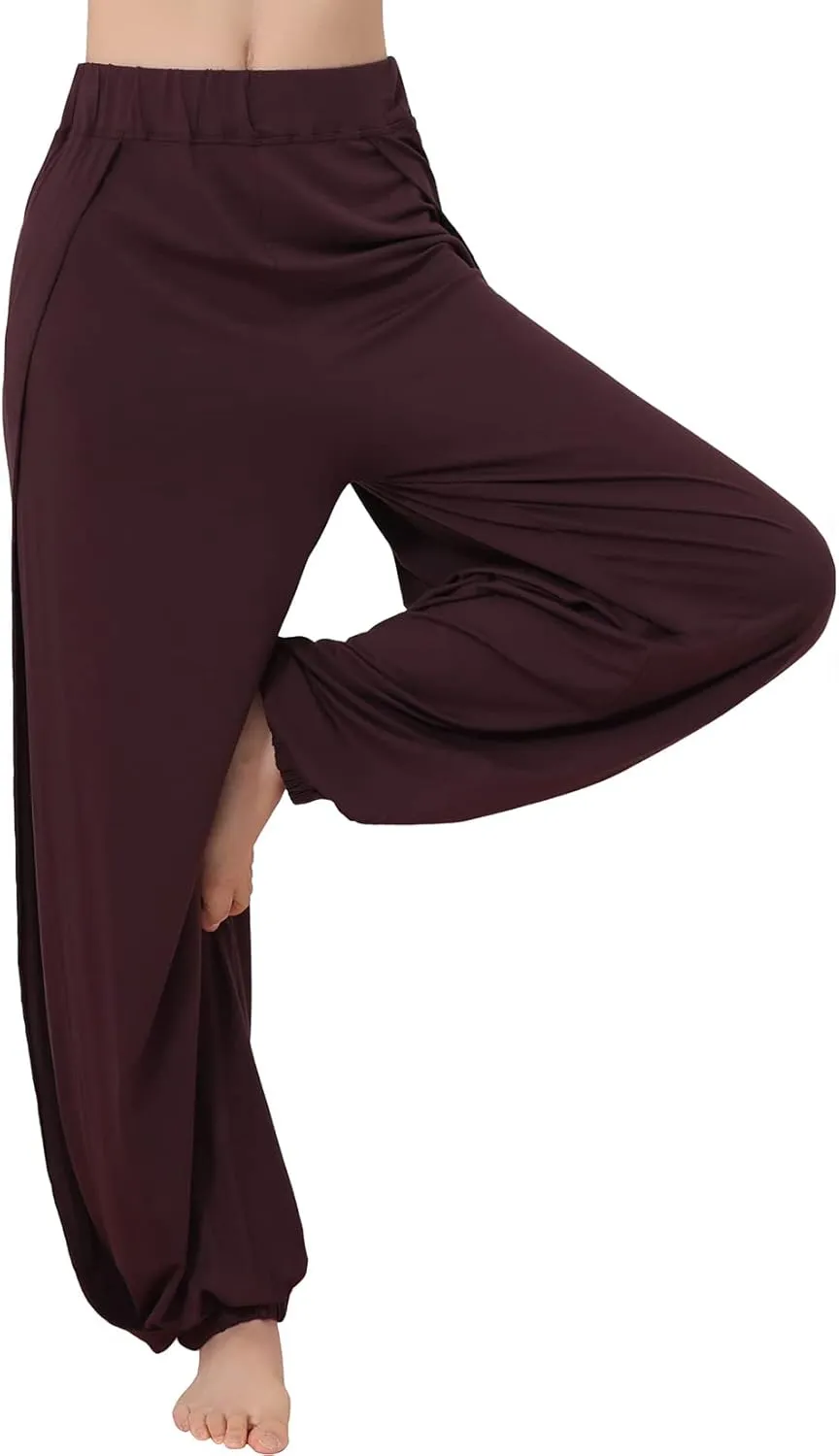 Hoerev Women's Soft Slit Leg Pants Harem Dance Yoga Pilates Pants