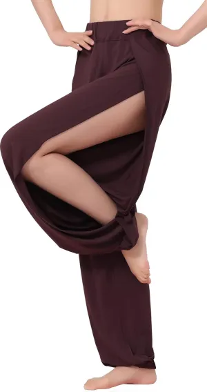 Hoerev Women's Soft Slit Leg Pants Harem Dance Yoga Pilates Pants