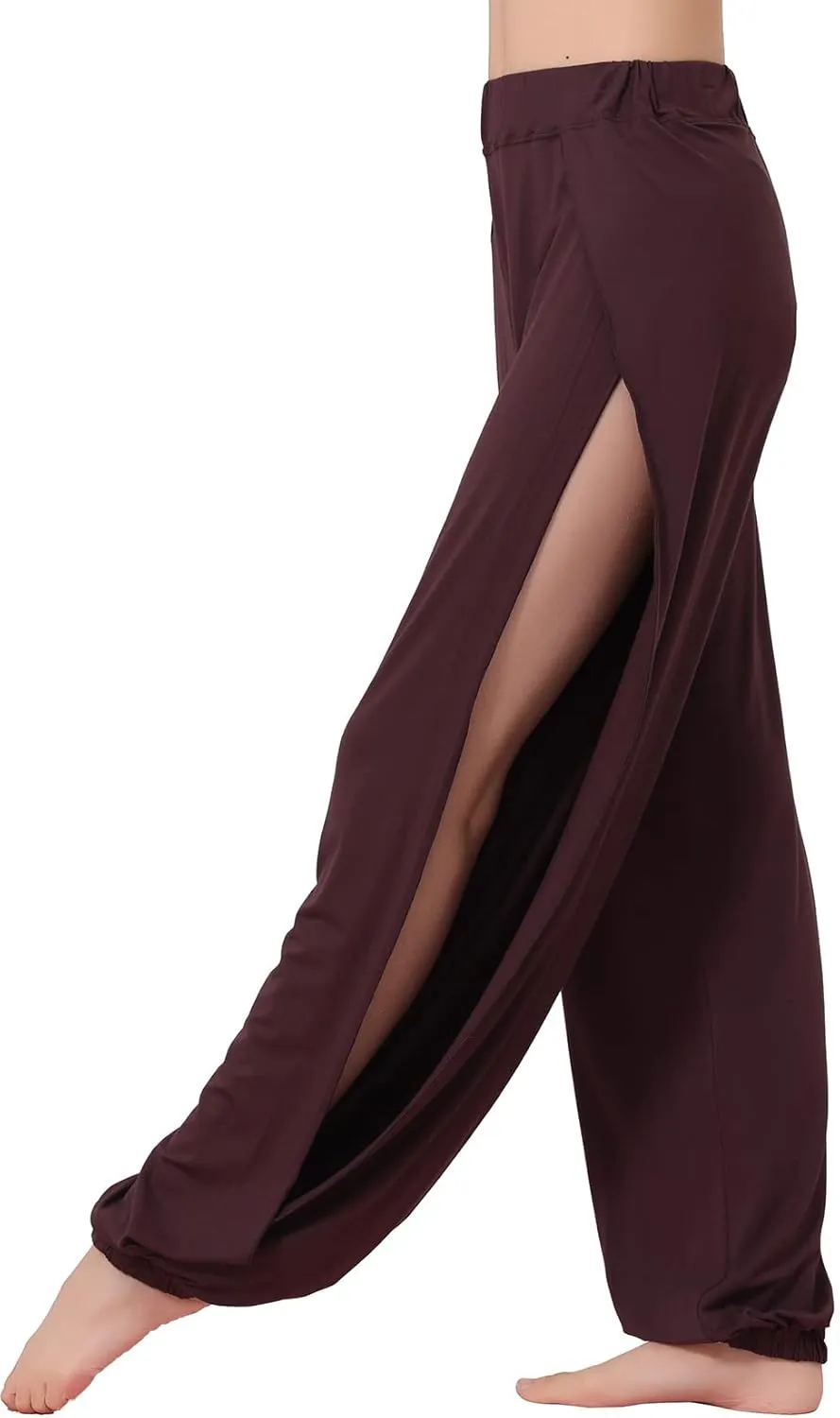 Hoerev Women's Soft Slit Leg Pants Harem Dance Yoga Pilates Pants