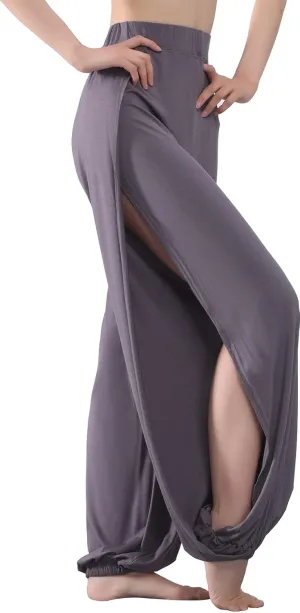 Hoerev Women's Soft Slit Leg Pants Harem Dance Yoga Pilates Pants