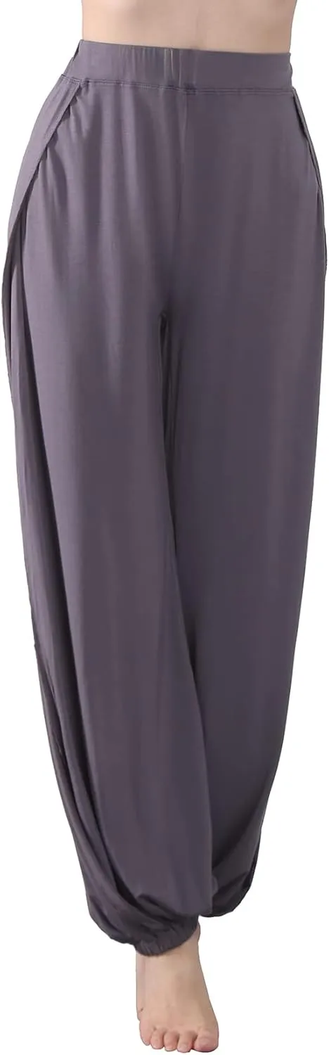 Hoerev Women's Soft Slit Leg Pants Harem Dance Yoga Pilates Pants