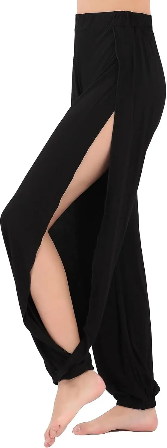 Hoerev Women's Soft Slit Leg Pants Harem Dance Yoga Pilates Pants