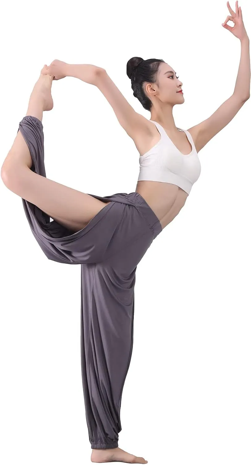 Hoerev Women's Soft Slit Leg Pants Harem Dance Yoga Pilates Pants