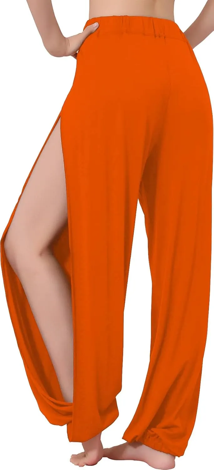 Hoerev Women's Soft Slit Leg Pants Harem Dance Yoga Pilates Pants
