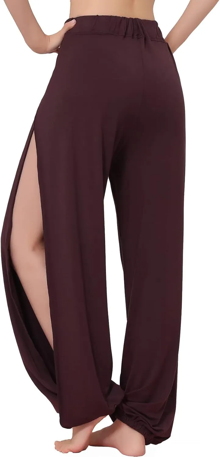 Hoerev Women's Soft Slit Leg Pants Harem Dance Yoga Pilates Pants