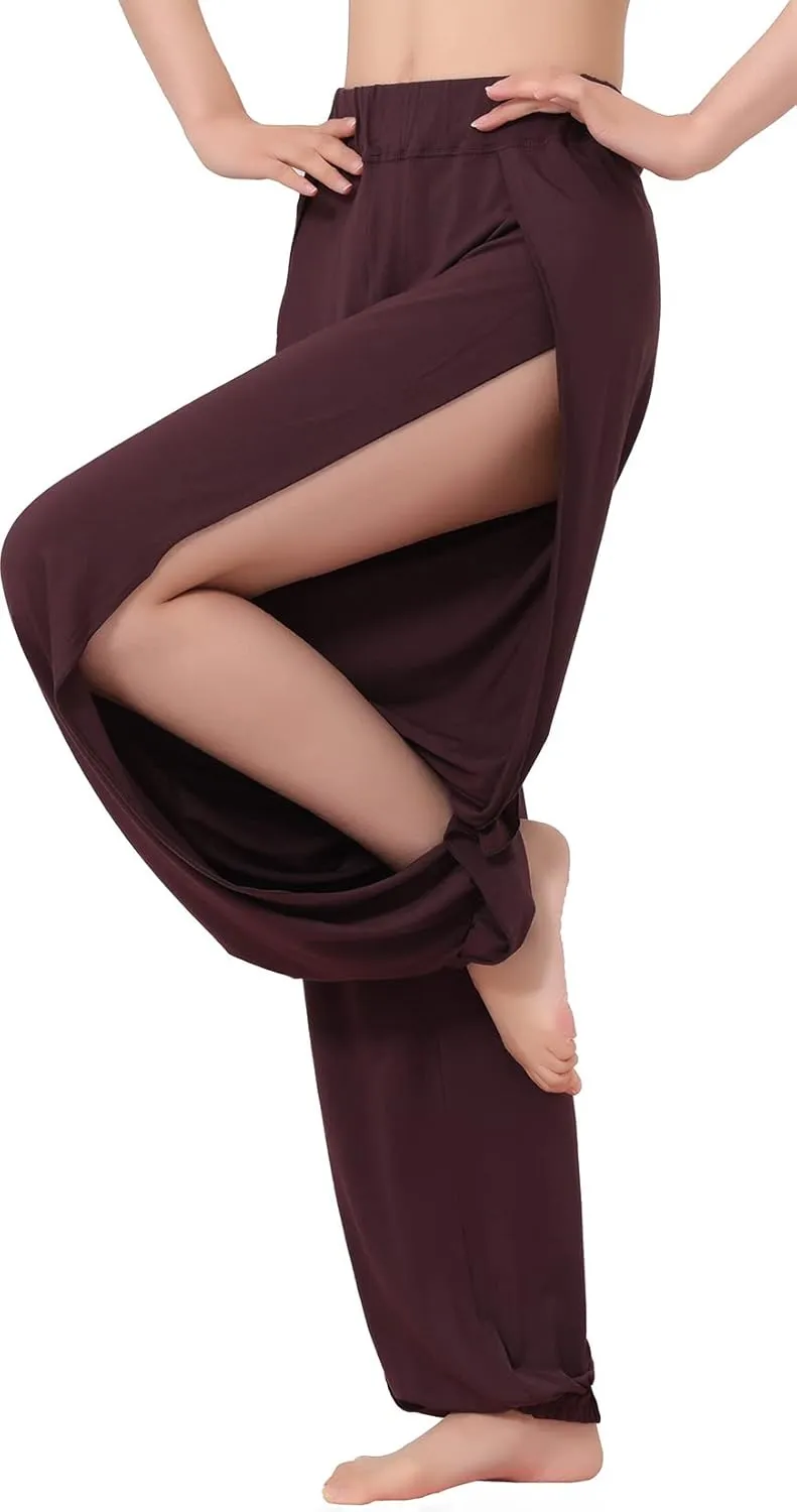 Hoerev Women's Soft Slit Leg Pants Harem Dance Yoga Pilates Pants