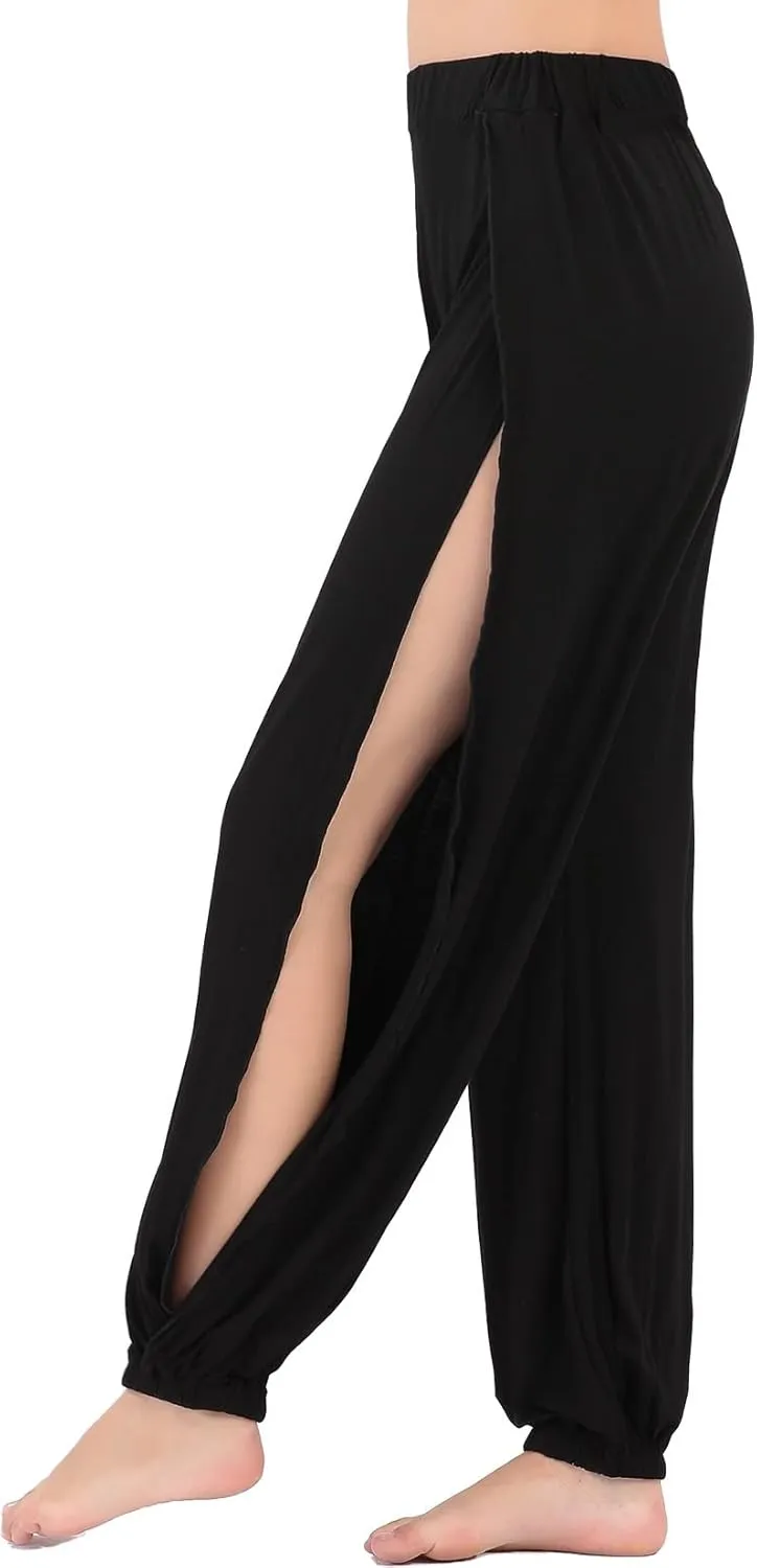 Hoerev Women's Soft Slit Leg Pants Harem Dance Yoga Pilates Pants