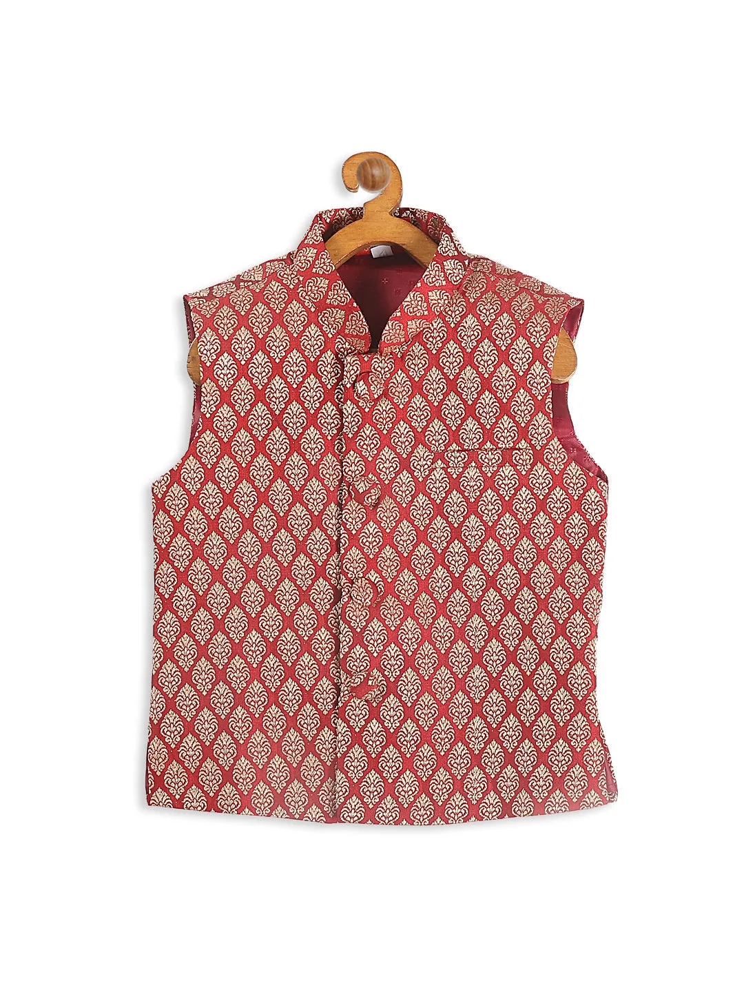 Jashvi Boys Gold-Toned & Maroon Woven Design Nehru Jackets
