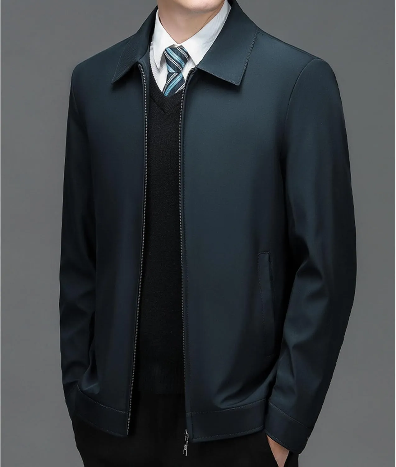 JEsilunmaMY Men's Business Casual Bomber Jacket Zip Up Lapel Lightweight Windbreaker Warm Winter Working Padded Coats