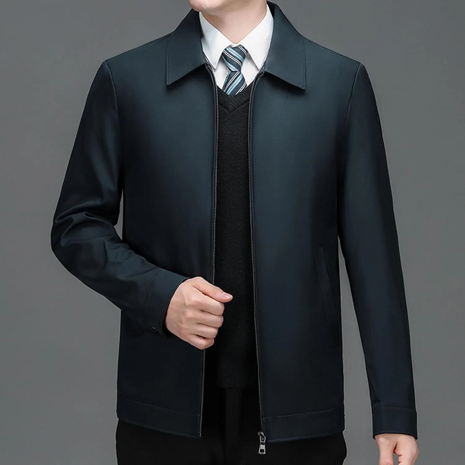 JEsilunmaMY Men's Business Casual Bomber Jacket Zip Up Lapel Lightweight Windbreaker Warm Winter Working Padded Coats