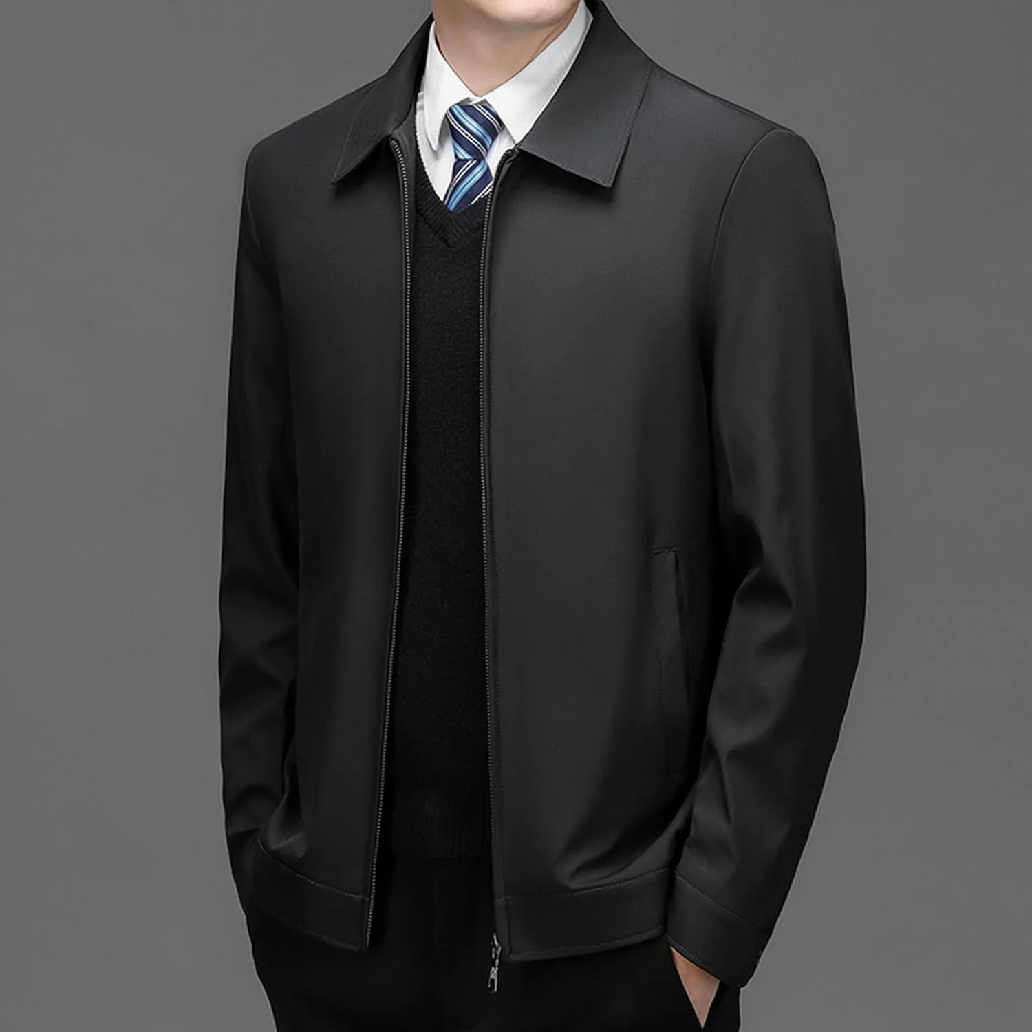 JEsilunmaMY Men's Business Casual Bomber Jacket Zip Up Lapel Lightweight Windbreaker Warm Winter Working Padded Coats