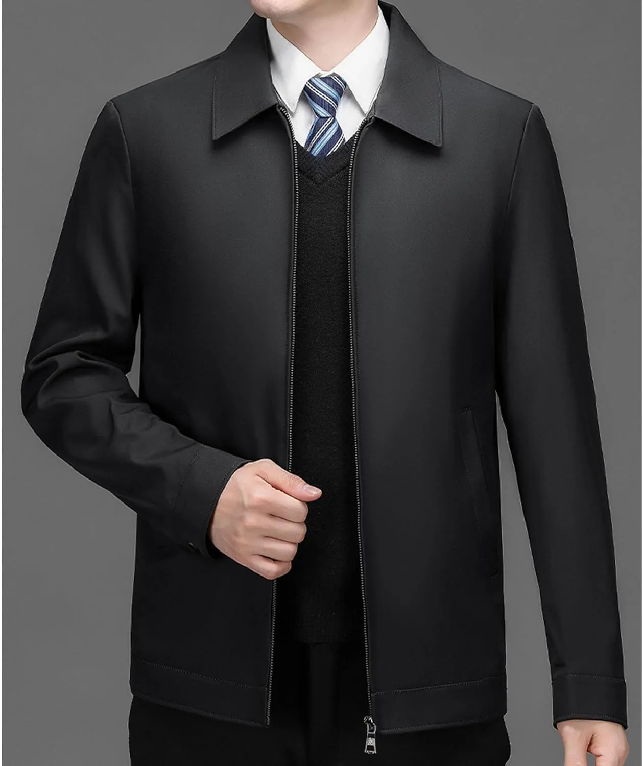 JEsilunmaMY Men's Business Casual Bomber Jacket Zip Up Lapel Lightweight Windbreaker Warm Winter Working Padded Coats
