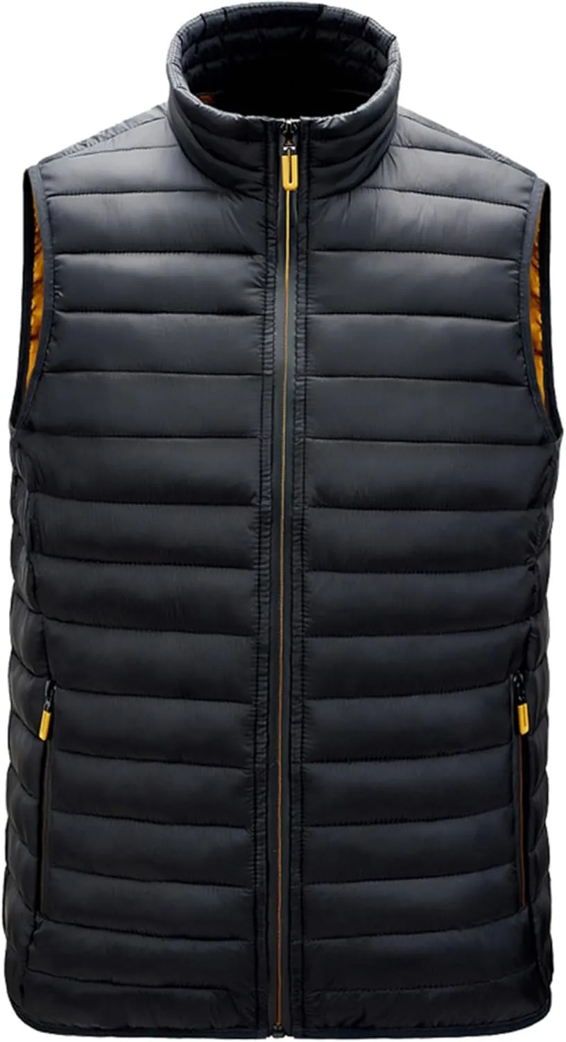 JEsilunmaMY Men's Casual Padded Vest Coats Sleeveless Stand Collar Zip Cotton Vest Jacket Lightweight Packable Puffer Vest
