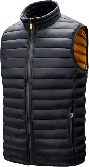 JEsilunmaMY Men's Casual Padded Vest Coats Sleeveless Stand Collar Zip Cotton Vest Jacket Lightweight Packable Puffer Vest