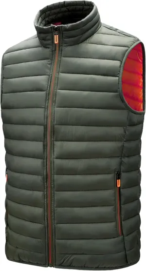 JEsilunmaMY Men's Casual Padded Vest Coats Sleeveless Stand Collar Zip Cotton Vest Jacket Lightweight Packable Puffer Vest