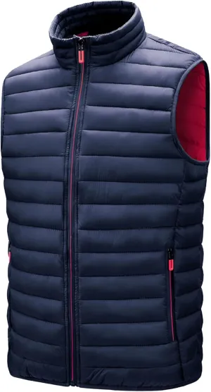 JEsilunmaMY Men's Casual Padded Vest Coats Sleeveless Stand Collar Zip Cotton Vest Jacket Lightweight Packable Puffer Vest