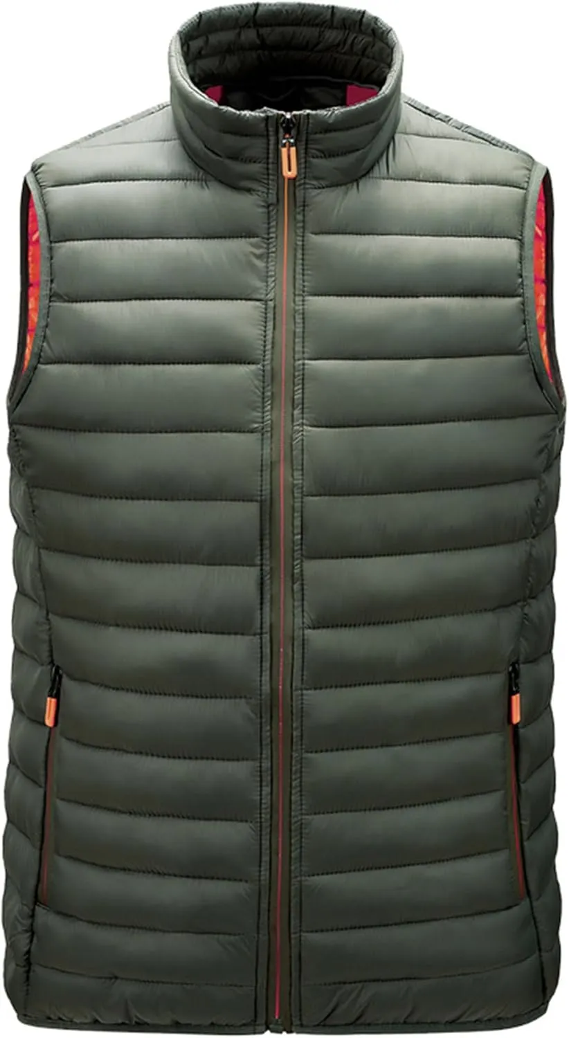 JEsilunmaMY Men's Casual Padded Vest Coats Sleeveless Stand Collar Zip Cotton Vest Jacket Lightweight Packable Puffer Vest