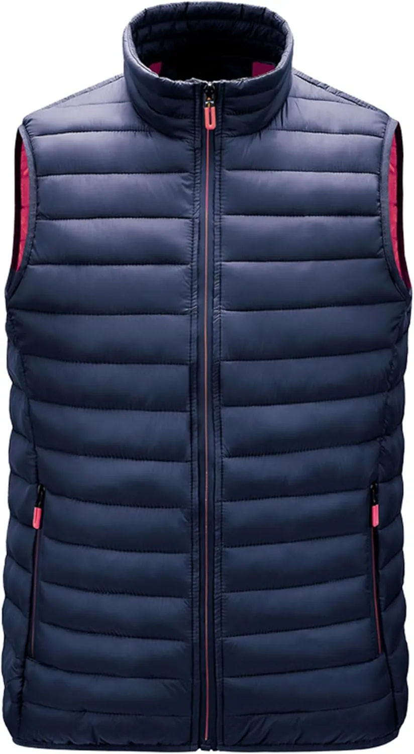 JEsilunmaMY Men's Casual Padded Vest Coats Sleeveless Stand Collar Zip Cotton Vest Jacket Lightweight Packable Puffer Vest