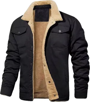 JEsilunmaMY Men's Multi-Pocket Cotton Cargo Jacket Sherpa Lined Casual Shacket Jackets Button Down Warm Winter Padded Coats