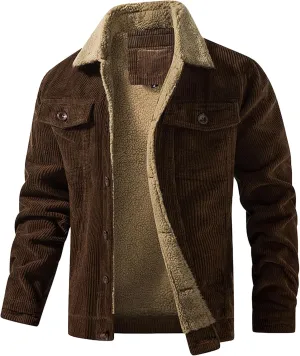JEsilunmaMY Men's Sherpa Lined Winter Corduroy Jacket Button Down Wash Padded Coats Casual Fleece Cotton Cargo Jacket