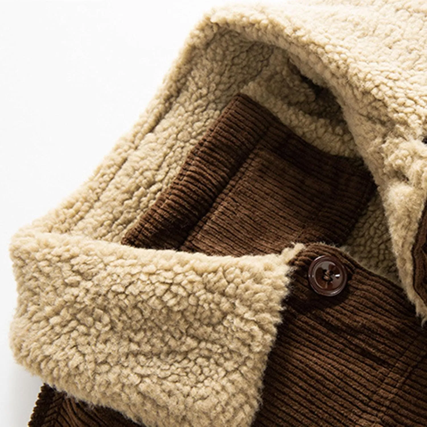 JEsilunmaMY Men's Sherpa Lined Winter Corduroy Jacket Button Down Wash Padded Coats Casual Fleece Cotton Cargo Jacket
