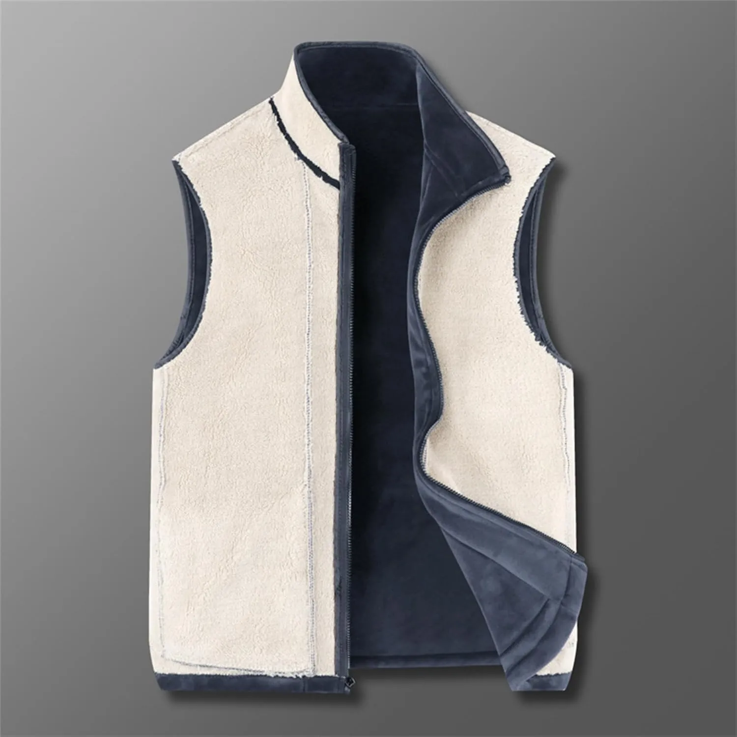 JEsilunmaMY Men's Stand Collar Fleece Vest Jacket Sleeveless Zip Up Sherpa Lined Cotton Vest Casual Warm Padded Vest Coats