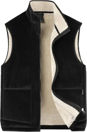 JEsilunmaMY Men's Stand Collar Fleece Vest Jacket Sleeveless Zip Up Sherpa Lined Cotton Vest Casual Warm Padded Vest Coats
