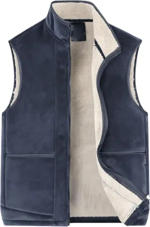 JEsilunmaMY Men's Stand Collar Fleece Vest Jacket Sleeveless Zip Up Sherpa Lined Cotton Vest Casual Warm Padded Vest Coats