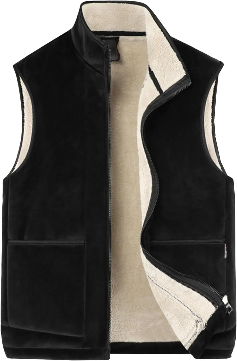 JEsilunmaMY Men's Stand Collar Fleece Vest Jacket Sleeveless Zip Up Sherpa Lined Cotton Vest Casual Warm Padded Vest Coats