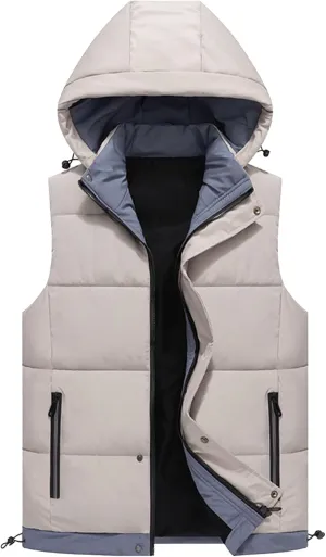 JEsilunmaMY Men's Thicken Hooded Padded Vest Sleeveless Warm Winter Cotton Vest Jacket Lightweight Quilted Puffer Vest Coats