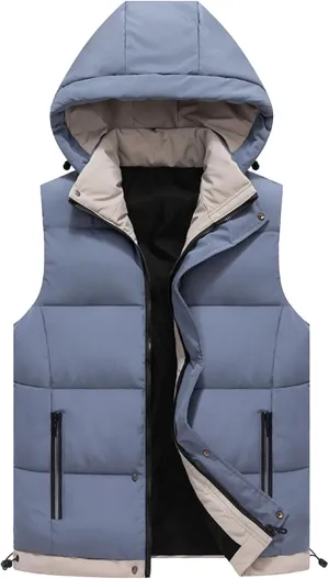 JEsilunmaMY Men's Thicken Hooded Padded Vest Sleeveless Warm Winter Cotton Vest Jacket Lightweight Quilted Puffer Vest Coats