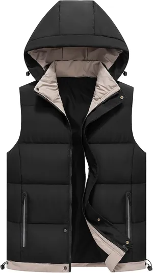 JEsilunmaMY Men's Thicken Hooded Padded Vest Sleeveless Warm Winter Cotton Vest Jacket Lightweight Quilted Puffer Vest Coats