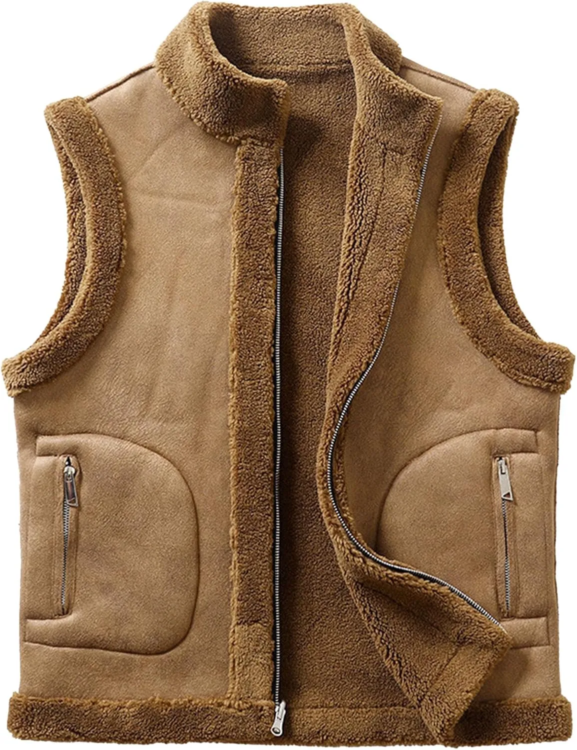 JEsilunmaMY Men's Thicken Warm Winter Sherpa Vests Sleeveless Stand Collar Fleece Cotton Vest Casual Warm Padded Vest Coats