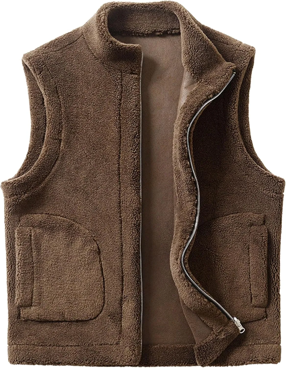 JEsilunmaMY Men's Thicken Warm Winter Sherpa Vests Sleeveless Stand Collar Fleece Cotton Vest Casual Warm Padded Vest Coats