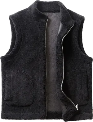 JEsilunmaMY Men's Thicken Warm Winter Sherpa Vests Sleeveless Stand Collar Fleece Cotton Vest Casual Warm Padded Vest Coats