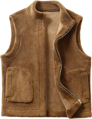 JEsilunmaMY Men's Thicken Warm Winter Sherpa Vests Sleeveless Stand Collar Fleece Cotton Vest Casual Warm Padded Vest Coats