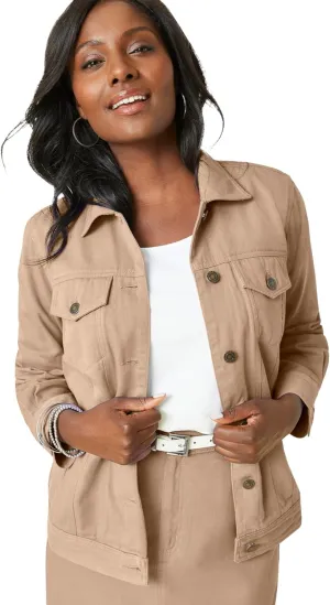 Jessica London Women's Plus Size Classic Cotton Button Down Denim Jean Jacket