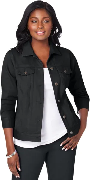 Jessica London Women's Plus Size Classic Cotton Button Down Denim Jean Jacket