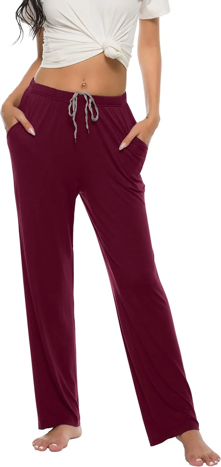 JINSHI Womens Pajama Pants with Pockets Soft Comfortable Lightweight Elastic Drawstring Modal Pajama Bottoms Lounge Pants