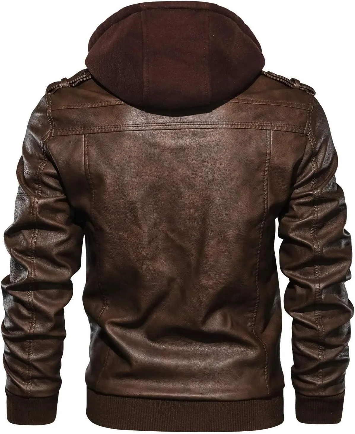 JITUUE Leather Jackets for Men with RemovableHood Black Motorcycle Jacket Zip Fall Winter Coat Bomber Brown