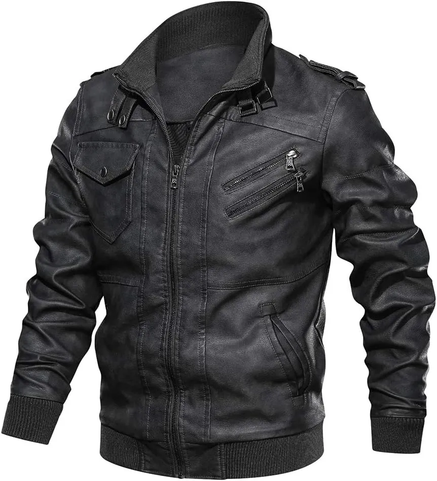 JITUUE Leather Jackets for Men with RemovableHood Black Motorcycle Jacket Zip Fall Winter Coat Bomber Brown